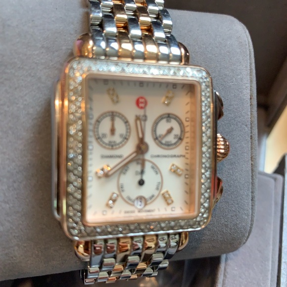 Michele Deco Rose Gold and Silver two tone Chronograph Watch - Picture 4 of 7